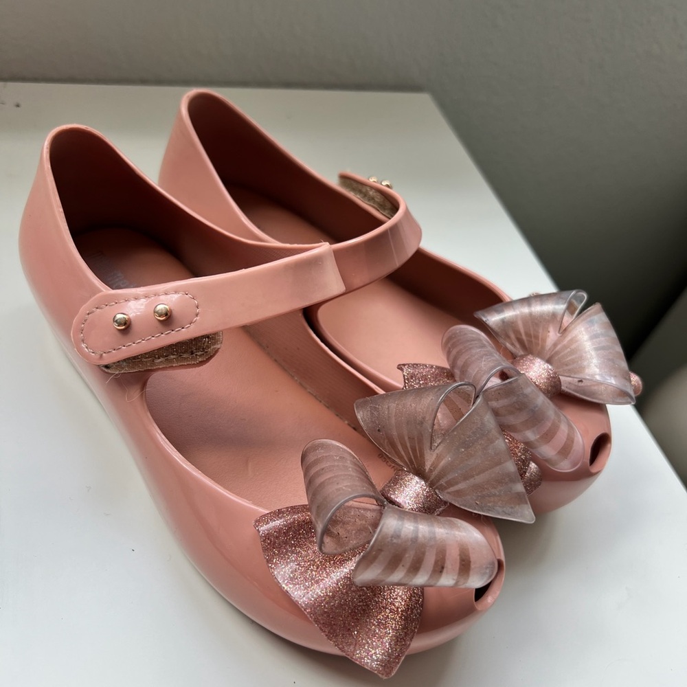 Mini Melissa Pink Glitter Bow Dress Shoes size 11